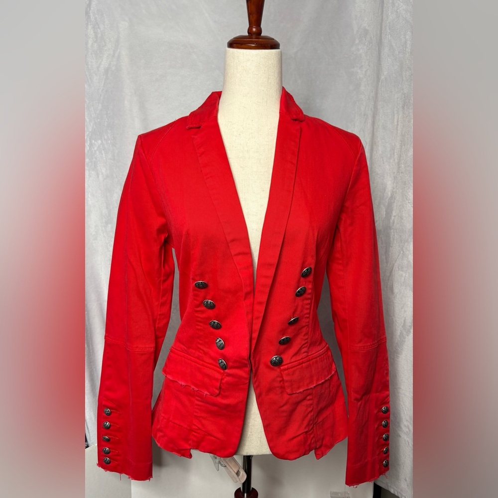 Free People Seamed & Structured Military Blazer Jacket Red XS